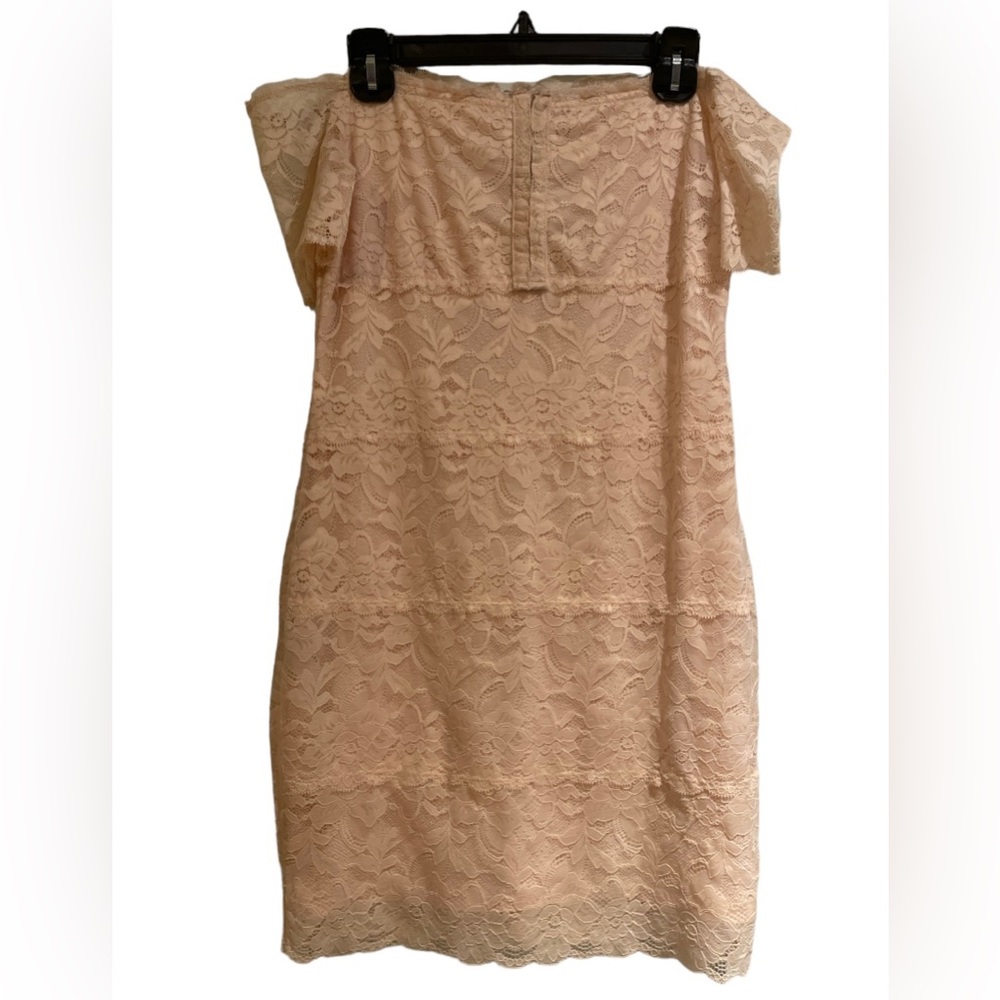 Guess Reina Off-the-Shoulder Lace Bodycon Peach Pink Dress
